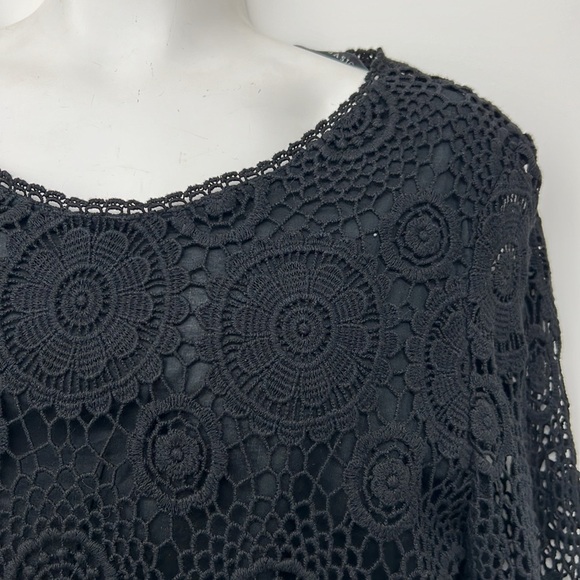 ZARA | Black Crochet Cotton Mini Scalloped Shift Dress - Picture 7 of 9